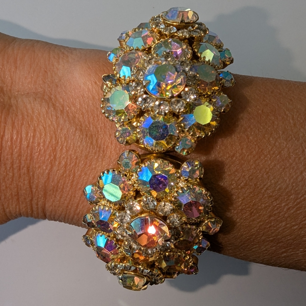 EVC GORGEOUS JULIANA LOADED PRONGED AB CRYSTALS CLAMPER BRACELET